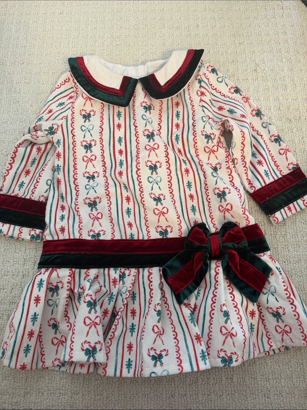 Toddler girl Red and Green Velvet Trim Holiday/ Christmas Dress